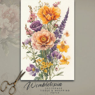 Papel De Seda Decoración de flores silvestres de color de agua d