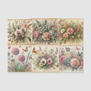 Papel De Seda Decoración de flores vintage y mariposas