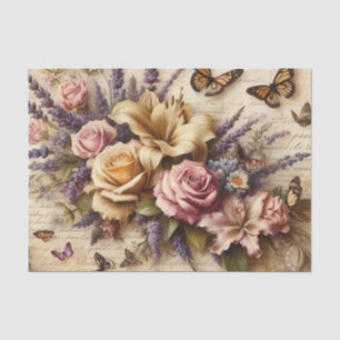Papel De Seda Decoración de flores vintage y mariposas