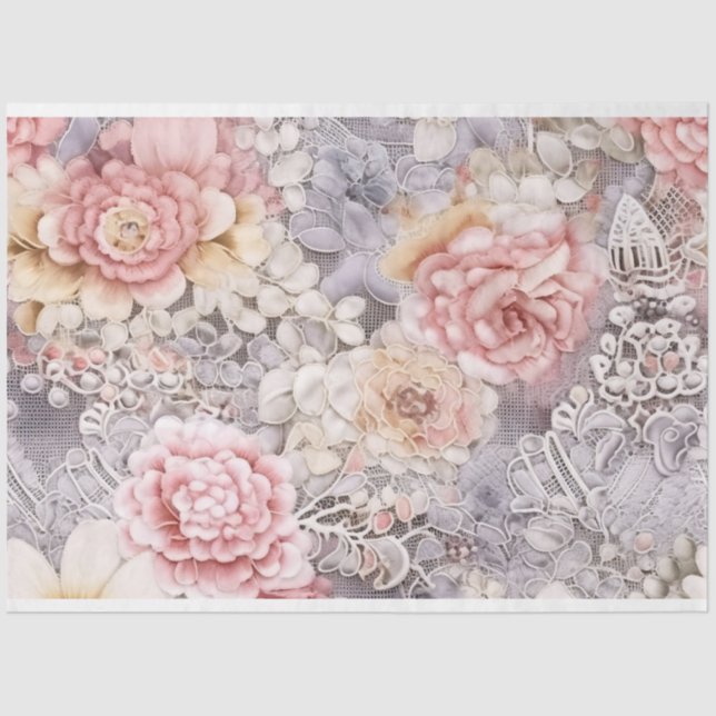 Papel De Seda Decoración de flores y encajes de lavanda (Anverso)