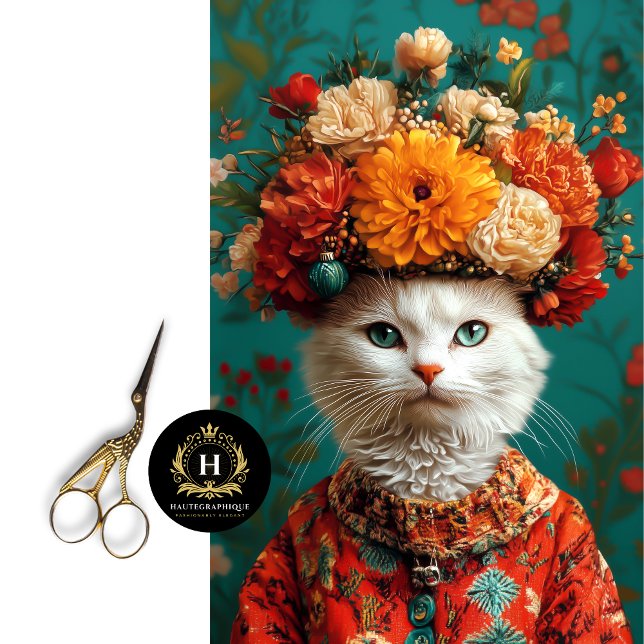 Papel De Seda Decoración de gato blanco y floral vintage (Subido por el creador)