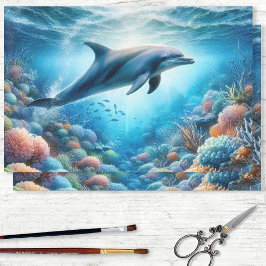Papel De Seda Decoración de la acuarela de los Dolphin Ocean Ree