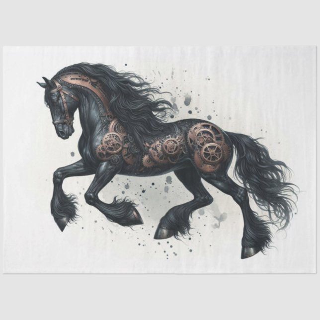 Papel De Seda Decoración de la acuarela de Steampunk Friesian Ho (Anverso)