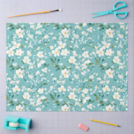 Papel De Seda Decoración de la elegancia azul verde floral blanc