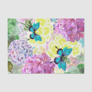 Papel De Seda Decoración de la mariposa azul con flores de Bouqu