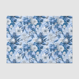 Papel De Seda Decoración de la pintura china azul floral blanca
