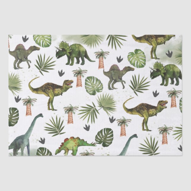 Papel De Seda Decoración de la vegetación jurásica de los dinosa (Anverso)