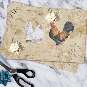 Papel De Seda Decoración de la Vintage Pollo de gallo Hen Floral