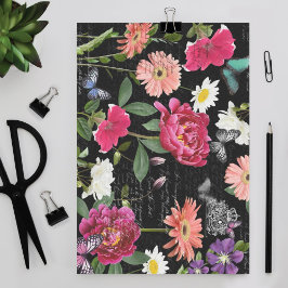 Papel De Seda Decoración de mariposa de flores silvestres de vin