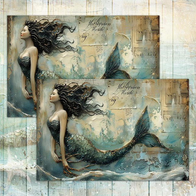 PAPEL DE SEDA DECORACIÓN DE MEDIOS MEZCLADOS DE PINTURA MERMAID (MERMAID PAINTING DISTRESSED MIXED MEDIA DECOUPAGE TISSUE PAPER)