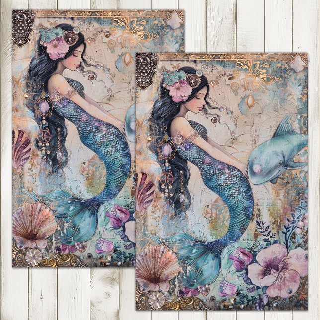 PAPEL DE SEDA DECORACIÓN DE MERMAID DE CUADRO (CUTE MERMAID DECOUPAGE TISSUE PAPER)
