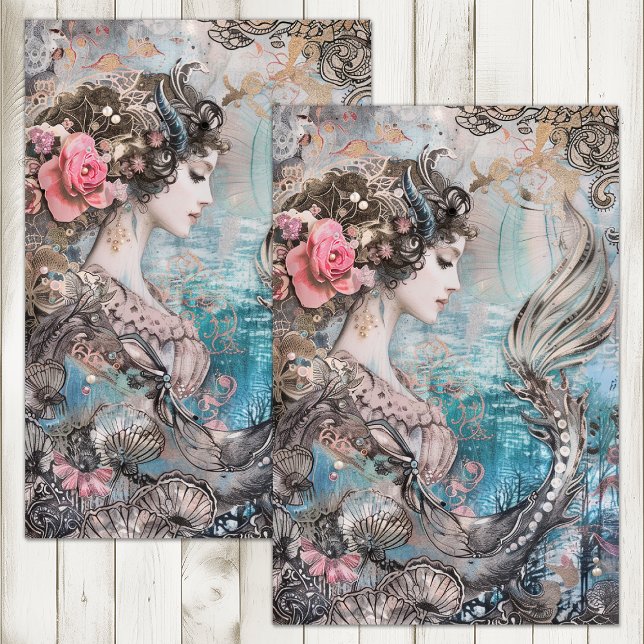 PAPEL DE SEDA DECORACIÓN DE MERMAID EXÓTICO (EXOTIC MERMAID DECOUPAGE TISSUE PAPER)