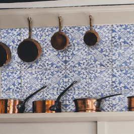 Papel De Seda Decoración de mosaico blanco y azul con motivos fl