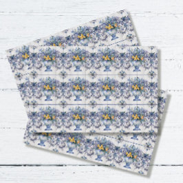 Papel De Seda Decoración de mosaico de la vara floral azul y bla