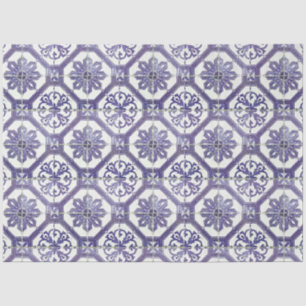 Papel De Seda Decoración de mosaico portugués vintage floral azu