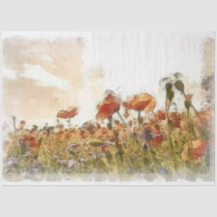 Papel De Seda Decoración de paisajes de color de agua de Poppies