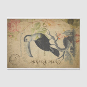 Papel De Seda Decoración de pájaros tocan de la postal francesa 