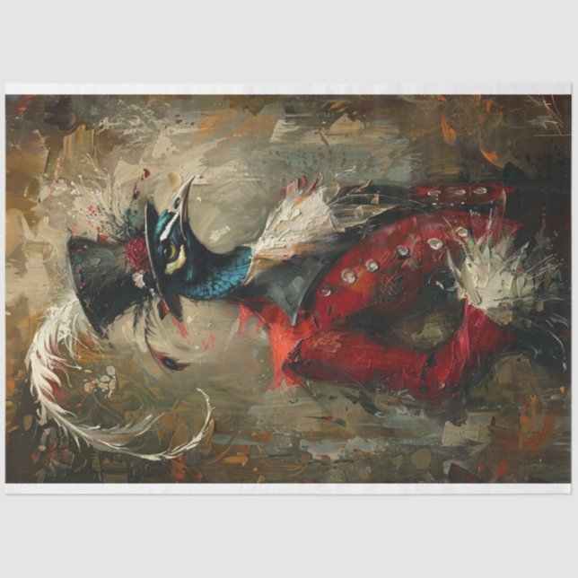 Papel De Seda Decoración de pavo real con aceite de época (Anverso)