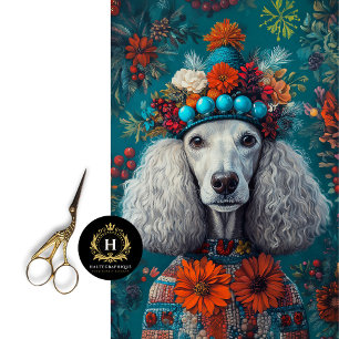 Papel De Seda Decoración de retrato de caniche gris de Navidad v