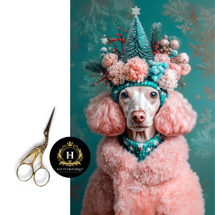 Papel De Seda Decoración de retrato de caniche rosa de Navidad v