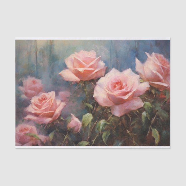 Papel De Seda Decoración de rosas rosadas de Rubor antiguas (Anverso)