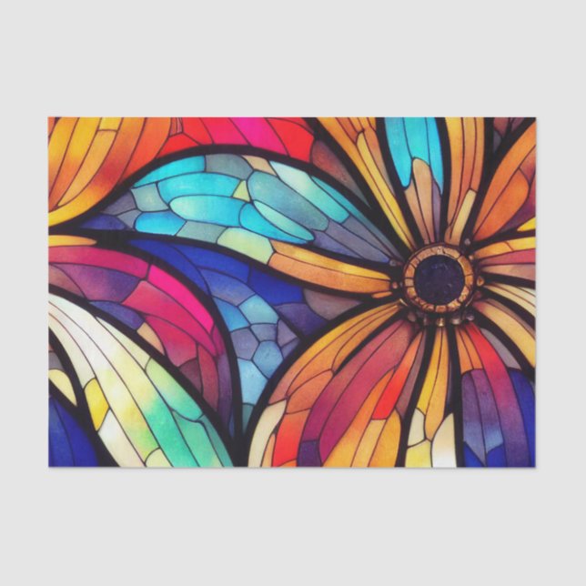 Papel De Seda Decoración de vidrio manchado con patrón floral (Anverso)