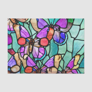 Papel De Seda Decoración de vidrio manchado de mariposa azul y p