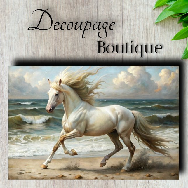 Papel De Seda Decoración del caballo blanco de la playa (Beach White Horse Decoupage Tissue Paper)