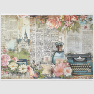 Papel De Seda Decoración Del Collage De La Efemera Floral Vintag