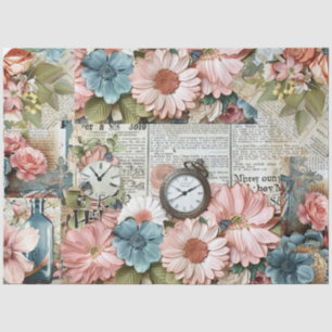 Papel De Seda Decoración Del Collage De La Efemera Floral Vintag