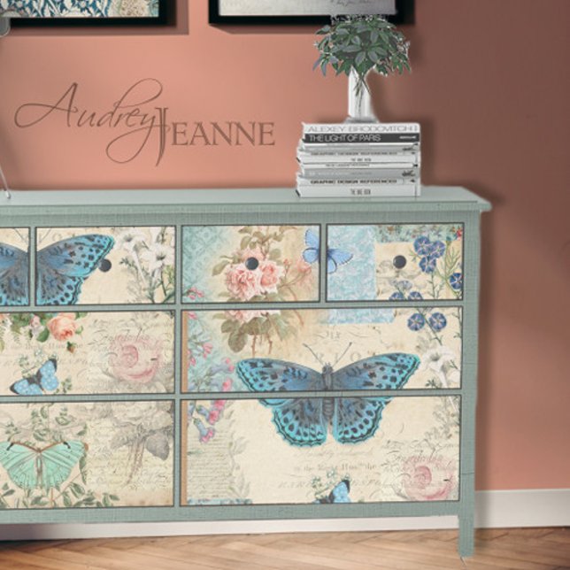 Papel De Seda Decoración del guión floral de mariposa azul (Subido por el creador)