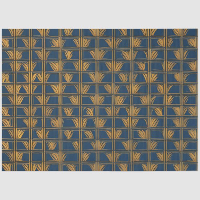 Papel De Seda Decoración del patrón azul y dorado (Anverso)