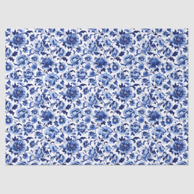 Papel De Seda Decoración del Patrón Blanco Azul Floral Chinoiser (Anverso)