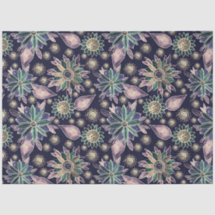 Papel De Seda Decoración del patrón de flor retro azul grande