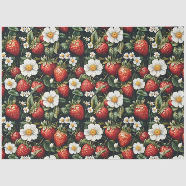 Papel De Seda Decoración del patrón de fresas y flores (Anverso)