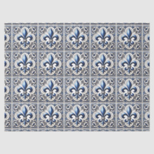 Papel De Seda Decoración del patrón de mosaico azul y blanco Fle