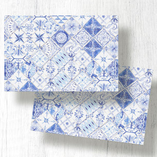 Papel De Seda Decoración del patrón de mosaico del Rústico Azul 