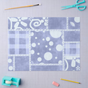 Papel De Seda Decoración del patrón floral de Gingham azul de la