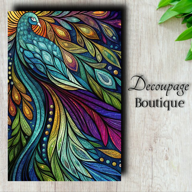 Papel De Seda Decoración del pavo real arcoiris (Rainbow Peacock Decoupage Tissue Paper)