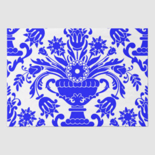 Papel De Seda Decoración elegante con flores de Damasco azul y b
