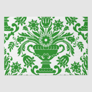 Papel De Seda Decoración elegante con flores de Damasco verde y 