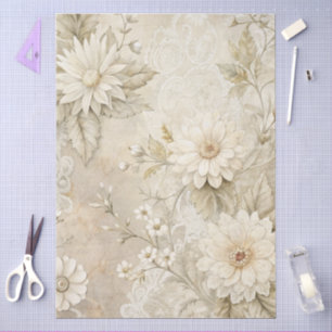 Papel De Seda Decoración elegante de color blanco floral