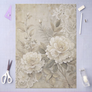 Papel De Seda Decoración elegante de color blanco floral