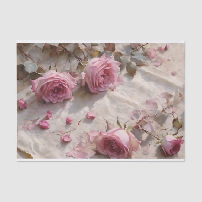 Papel De Seda Decoración elegante de rosas rosas rosas (Anverso)