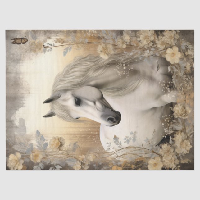 Papel De Seda Decoración elegante del caballo blanco (Anverso)