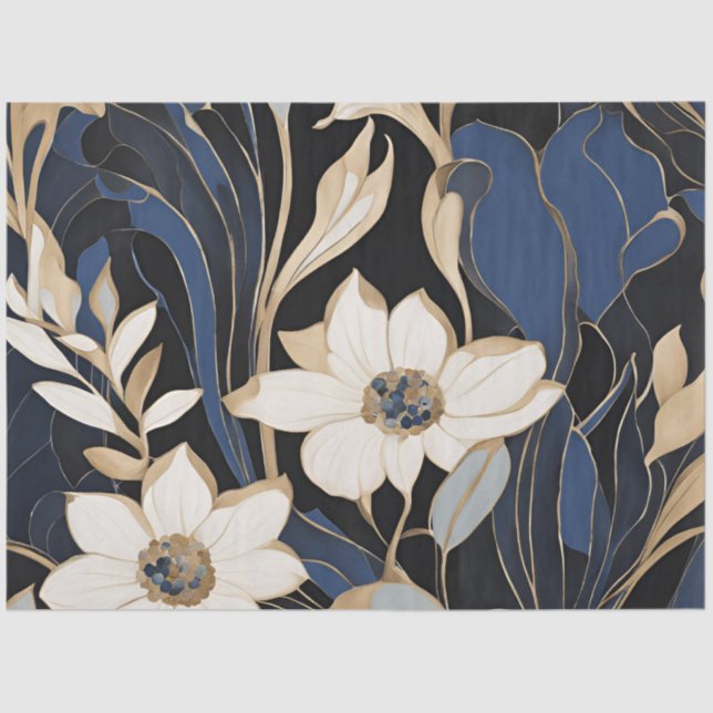 Papel De Seda Decoración floral azul moderna (Anverso)