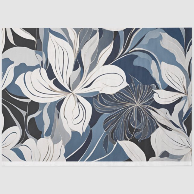 Papel De Seda Decoración floral azul moderna (Anverso)