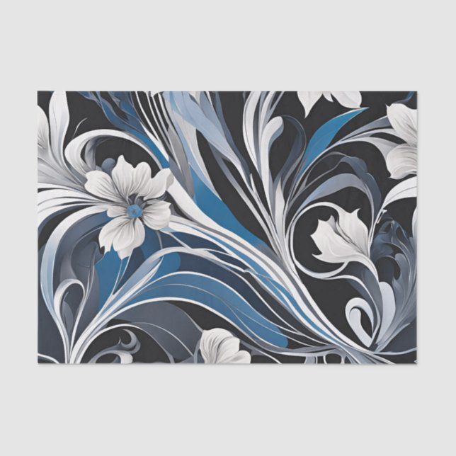 Papel De Seda Decoración floral azul moderna (Anverso)