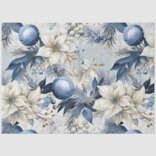 Papel De Seda Decoración Floral Azul Vintage de Navidad
