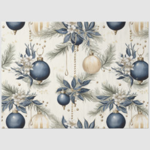 Papel De Seda Decoración Floral Azul Vintage de Navidad